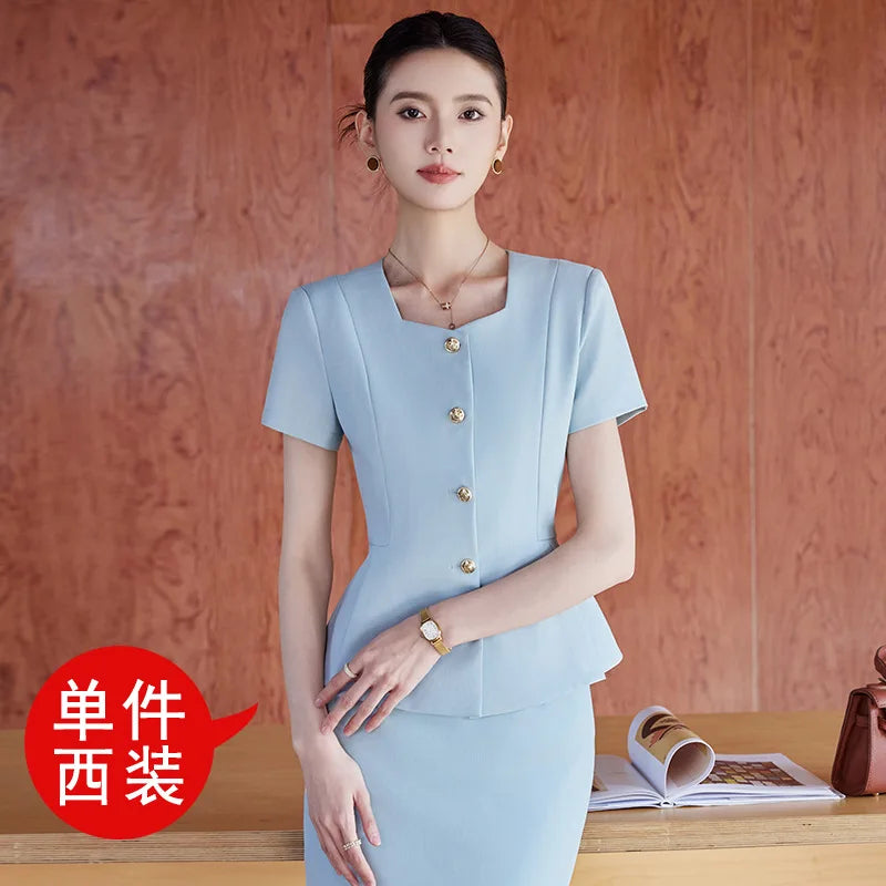 Elegant Western-Style Women's Summer Short Sleeve Suit for Professional Hotel Manager Front Desk Workwear Jewelry Store
