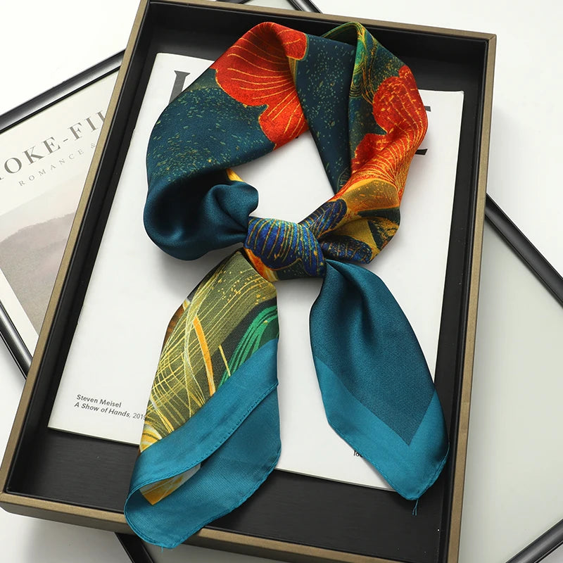 70x70cm Women Scarf Silk Feeling Hair Neck Square Brand Office bandanna muffler Waiter Flight Attendants Handkerchief Rings wrap