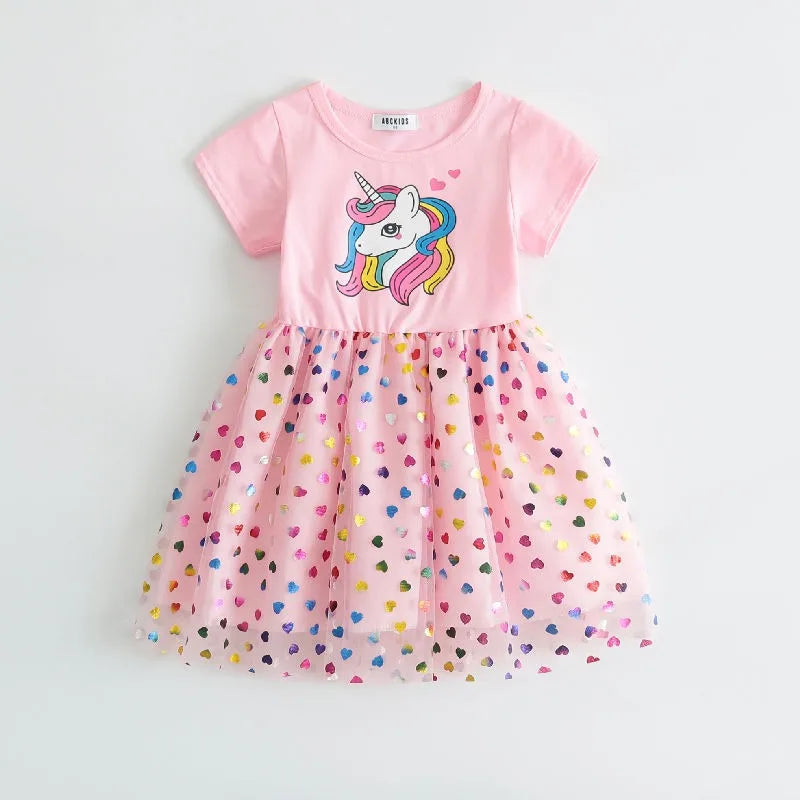 2026 New Kids Clothes Summer Girls Dress Short sleeves Princess Dress For Children Baby Birthday Party Clothing Unicorn Clothing