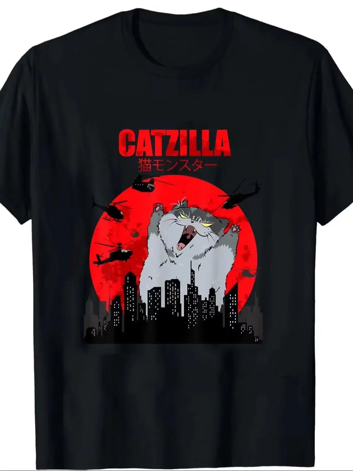 Funny Cute Art Japanese Cat Graphic for Cat Lover Catzilla T-Shirt Graphic T Shirts Women's Clothing Fashion