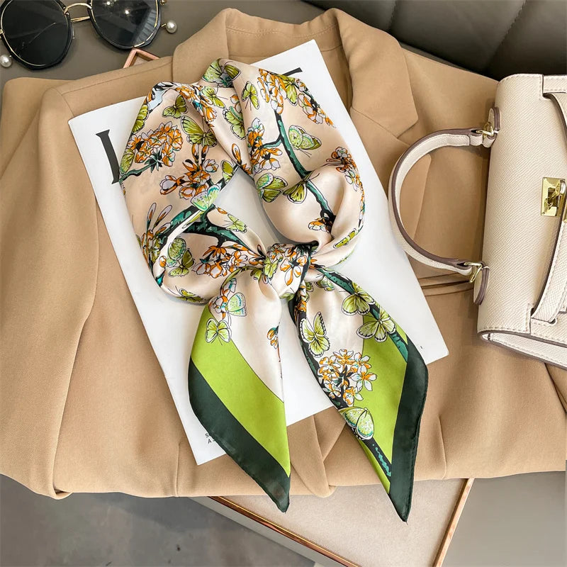 70x70cm Women Scarf Silk Feeling Hair Neck Square Brand Office bandanna muffler Waiter Flight Attendants Handkerchief Rings wrap