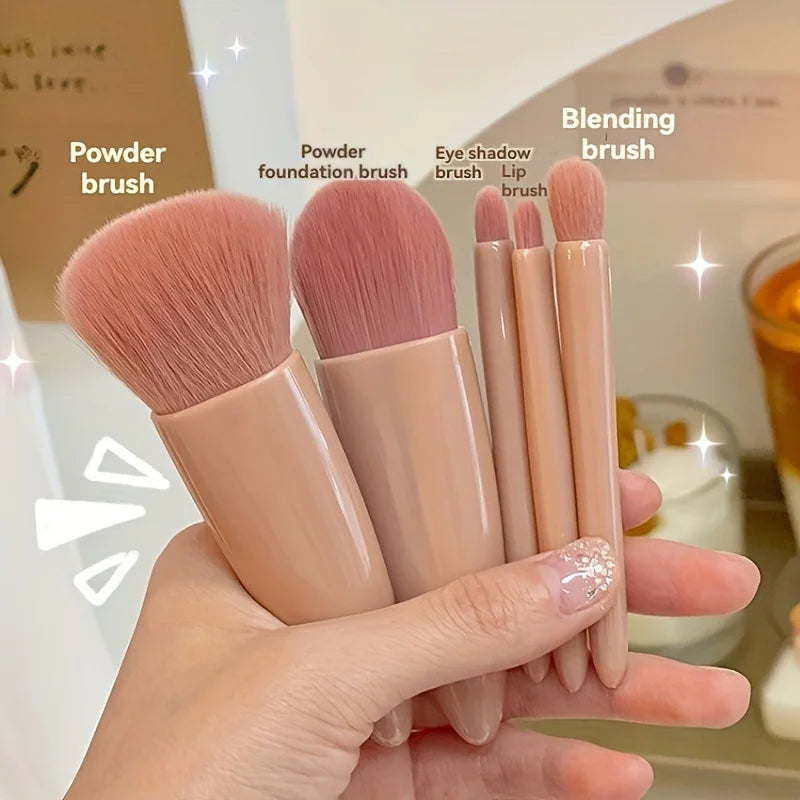5Pcs Portable Makeup Brush Set With Mirror -  Foldable Travel Kit ，Mini Makeup Brush Set Travel Makeup Brush Set