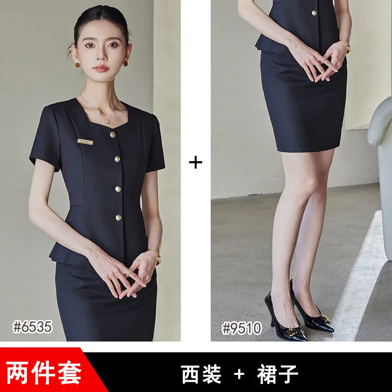 Elegant Western-Style Women's Summer Short Sleeve Suit for Professional Hotel Manager Front Desk Workwear Jewelry Store