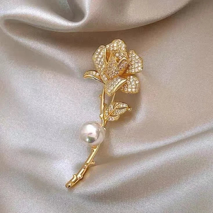 1PC Vintage Temperament Green Jasmine Brooch For Women Crystal Flower Buckle Brooch Dress Clothes Suit Scarf Clip Jewelry Gift