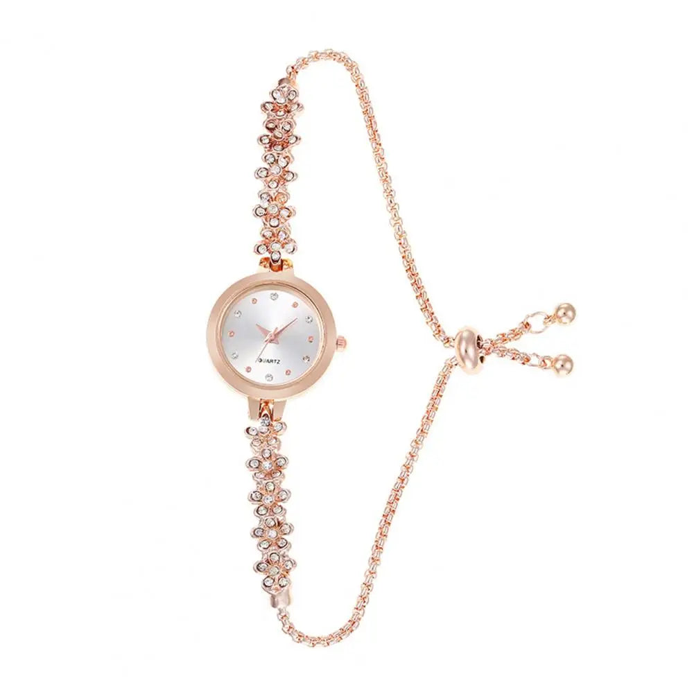 2.3cm Women Rhinestone Bracelet Watch Adjustable Faux Pearl Strap Round Dial Quartz Wristwatch Lady Fashion Jewelry Accessories