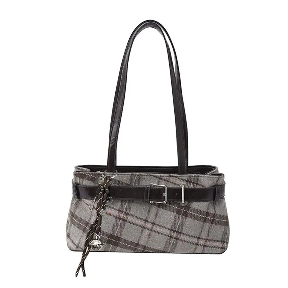 Fashion Checkered Shoulder Bag with Pendant for Women Retro Small Tote Bag Versatile and Casual  Handbags For Commuting Handbag