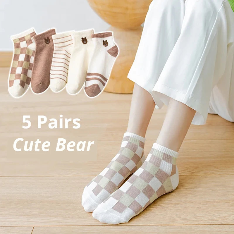 5/10/20 Pairs Women's Short Tube Socks Pink Cat Thin Four Seasons Cute Boat Sockslow Top Ins Trendy Socks