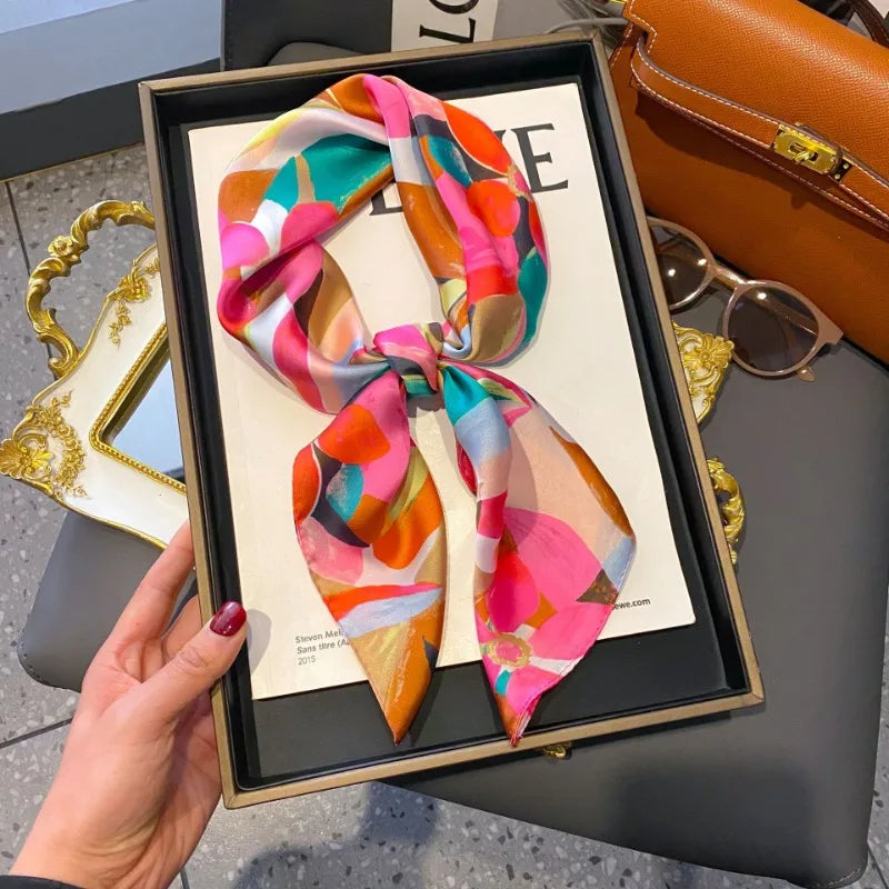 68cm Graffiti Printed Scarf Women'S Autumn And Winter Polyester Fiber Scarf Fashion Versatile Clothes Bag Accessories Scarfs