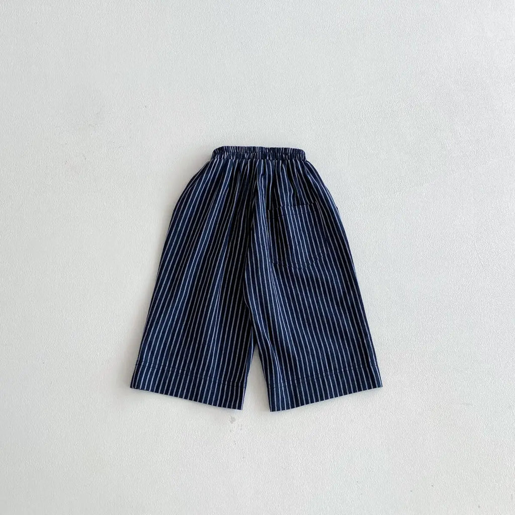 Boys Girls Linen Cotton Stripe Trousers For Children's Clothes Fall Spring Boy Loose Casual Harem Pants Kids Long Pants for 1-6T