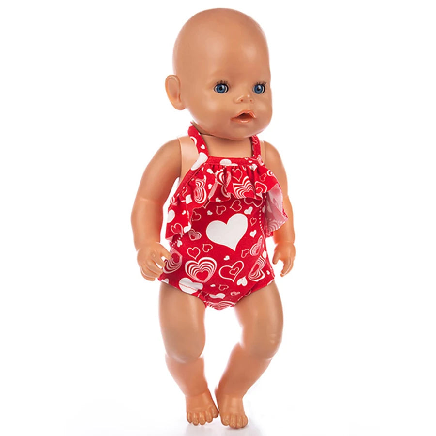 Cute Swimming Suit For 18Inch American Doll Sweet Heart Print Doll Swimsuit Clothes For 43Cm Newborn Baby Doll Kids Gift