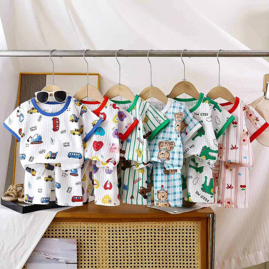 2PCS Children Clothing Set Child T-shirt Suit Summer Cotton New Girls Shorts Clothes Baby Boys Short Sleeve Kid Clothes