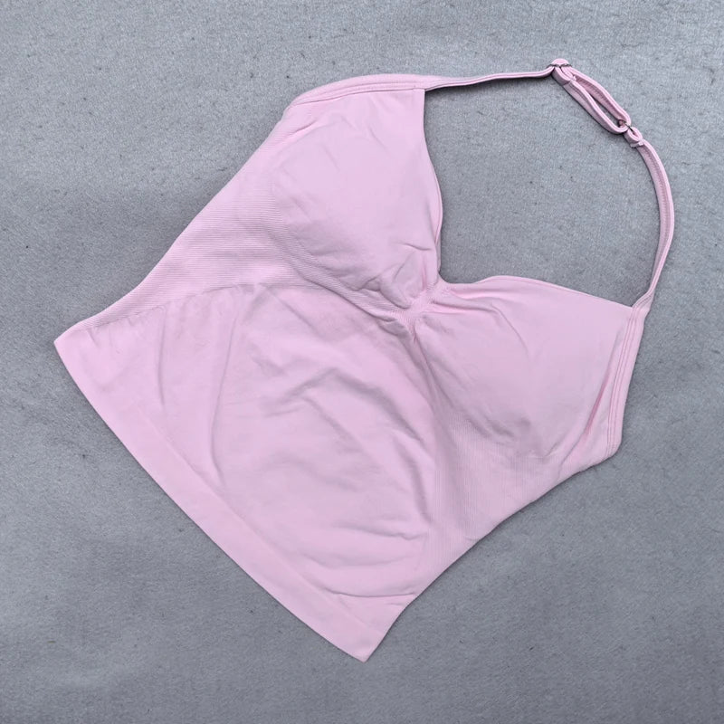 Adjustable Strappy Gym Top Backless Gym Clothes Women Scrunch Bra Removable Cups Yoga Tank Workout Outfits Tops Sports Vest