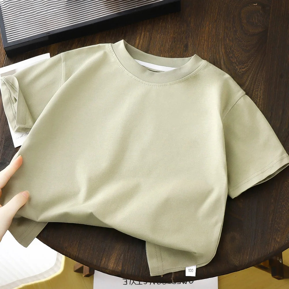 2-8Y New Summer Casual Children Tee 100% Cotton Solid Color Girls Short Sleeve Top O-Neck Soft Breathable Kids Clothes