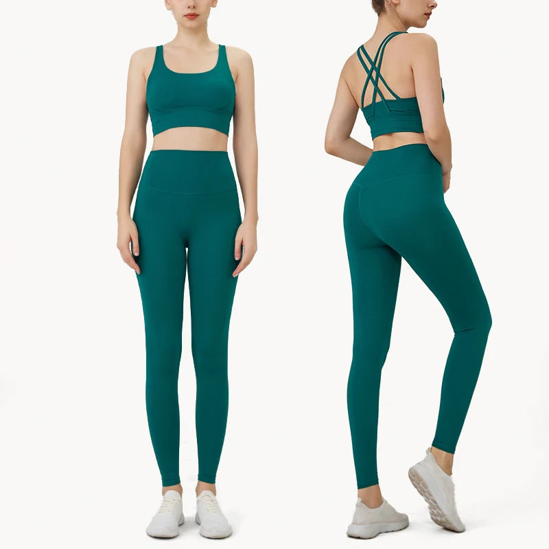 2024 New 2 Piece Yoga Clothes Women's Tracksuit Quick Dry Set Breathable Fitness Suit Fitness Clothing Sports Bra Leggings Suit