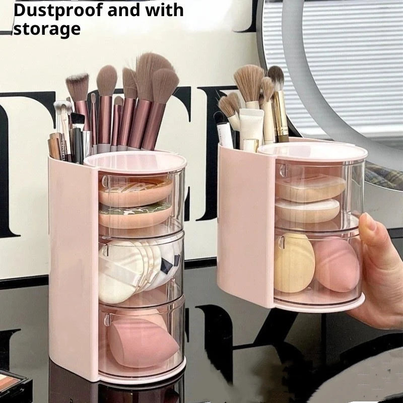 Cosmetic Organizer Bathroom Makeup Cushion Organizer Beauty Egg Storage Display Case Rotating Compartment Organizer