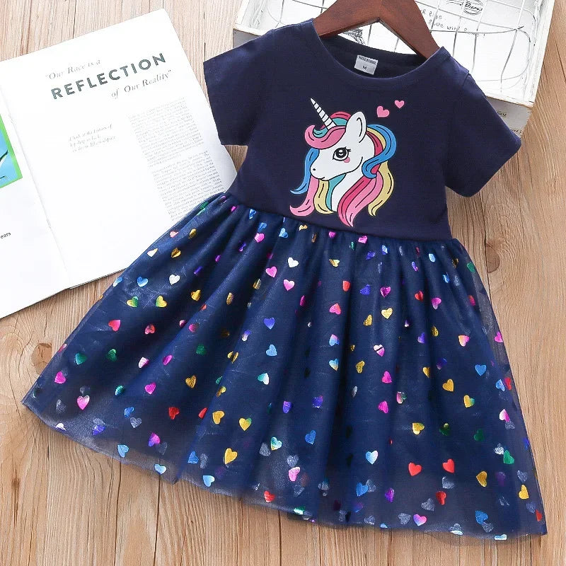 2026 New Kids Clothes Summer Girls Dress Short sleeves Princess Dress For Children Baby Birthday Party Clothing Unicorn Clothing