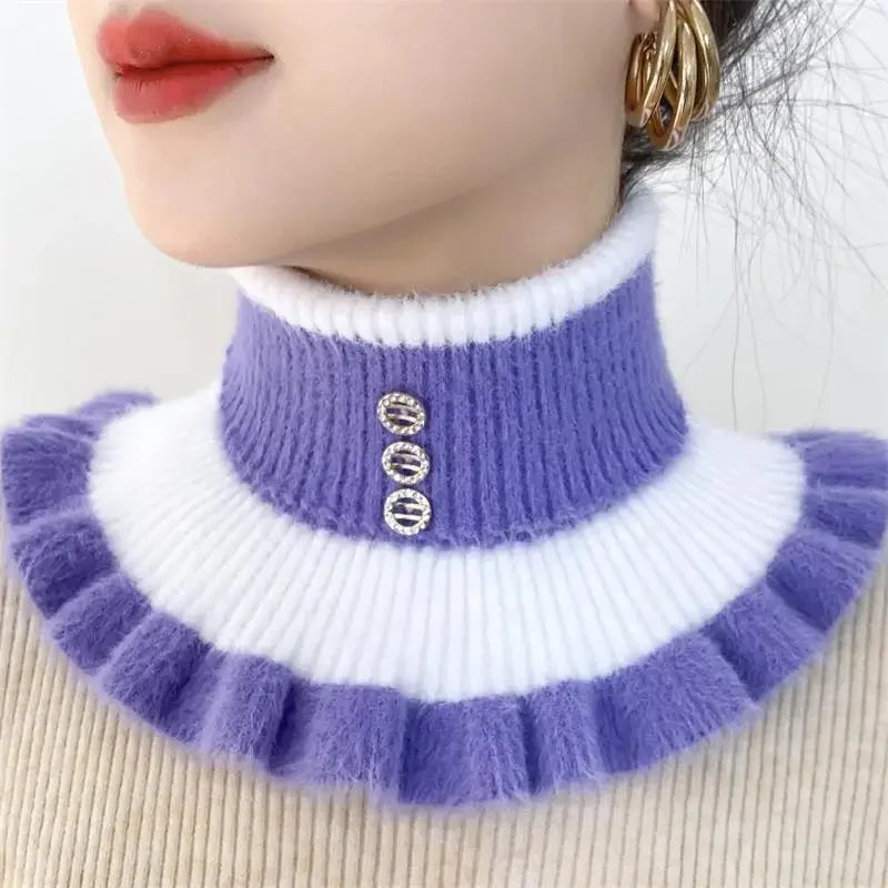 2025 New Knitted Stripe Lapel Collar Warmth Neck Cover for Women Thickened Imitation Mink Velvet Fake Collar Neck Scarf