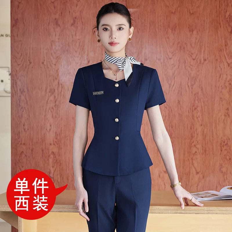 Elegant Western-Style Women's Summer Short Sleeve Suit for Professional Hotel Manager Front Desk Workwear Jewelry Store
