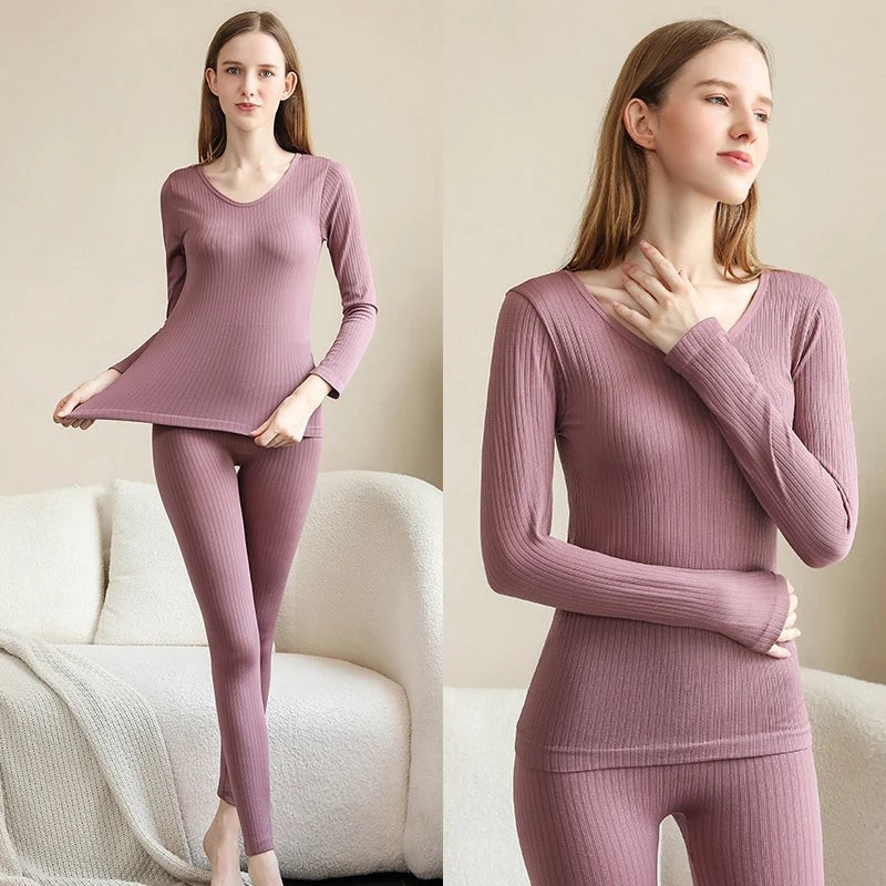 1 Set Warm Thermal Underwear Sexy Ladies Intimates Long Johns Women Shaped Sets Female Middle Collar Thermal Shaping Clothes
