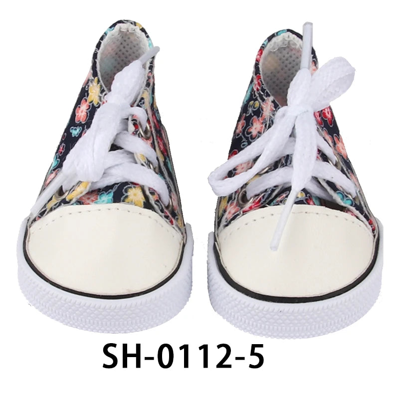 American 18 Inch Girl Doll Canvas Shoes 7cm Fashion Lines, Flowers Sneakers Boots For 43cm Baby New Born& DIY Russia,OG Doll Toy