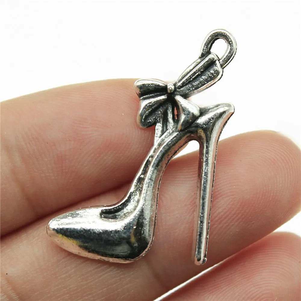 20pcs Antique Silver Color Women'S Daily Necessities Charms Evening Dress Bags High Heel Perfume Lipstick Charms