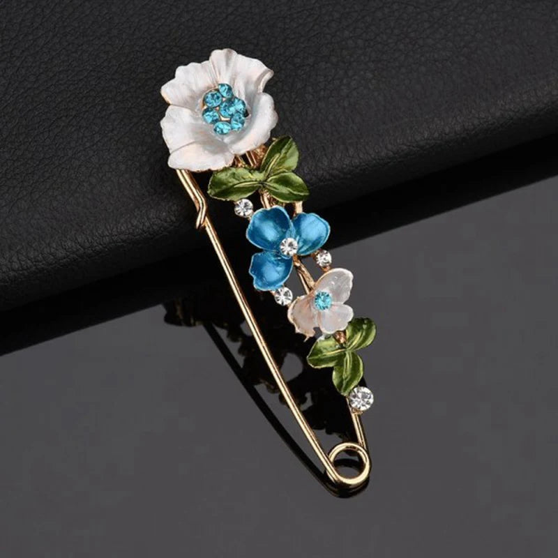 Elegant Flower Brooch Pins For Women Rhinestone Plant Enamel Collar Lapel Pin Badge Cardigan Scarf Dress Clothes Jewelry Gifts