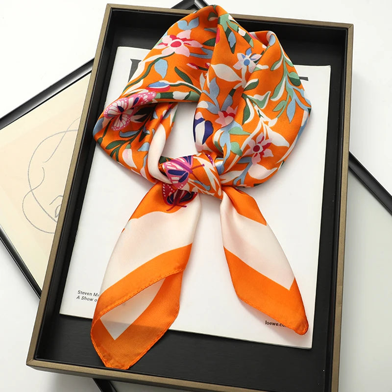 70x70cm Women Scarf Silk Feeling Hair Neck Square Brand Office bandanna muffler Waiter Flight Attendants Handkerchief Rings wrap