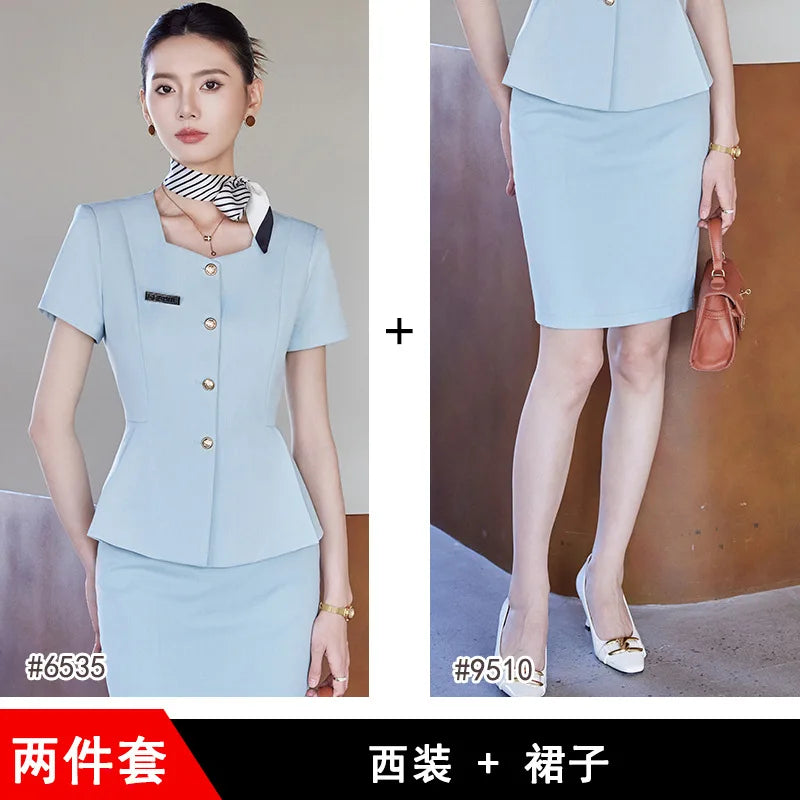 Elegant Western-Style Women's Summer Short Sleeve Suit for Professional Hotel Manager Front Desk Workwear Jewelry Store