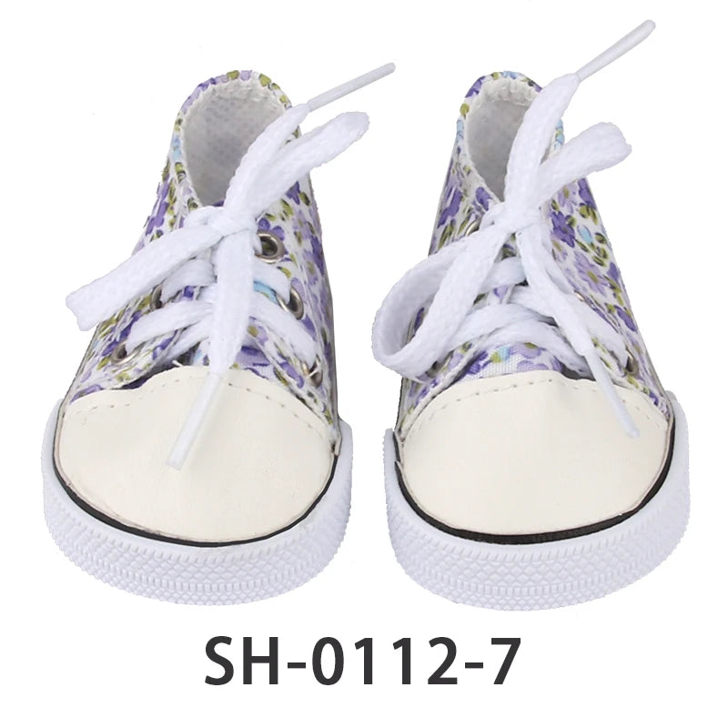 American 18 Inch Girl Doll Canvas Shoes 7cm Fashion Lines, Flowers Sneakers Boots For 43cm Baby New Born& DIY Russia,OG Doll Toy