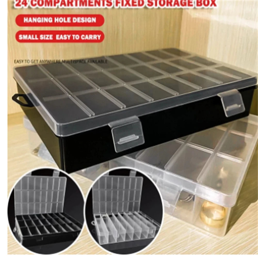1Pack Plastic Storage Box 24 Grids Clear Plastic Organizer Box Compartment Storage Container for Craft, Beads, Jewelry, Items