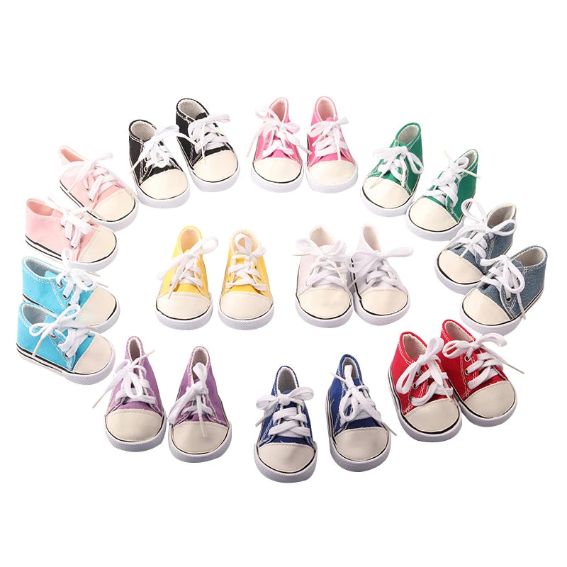 American 18 Inch Girl Doll Canvas Shoes 7cm Fashion Lines, Flowers Sneakers Boots For 43cm Baby New Born& DIY Russia,OG Doll Toy