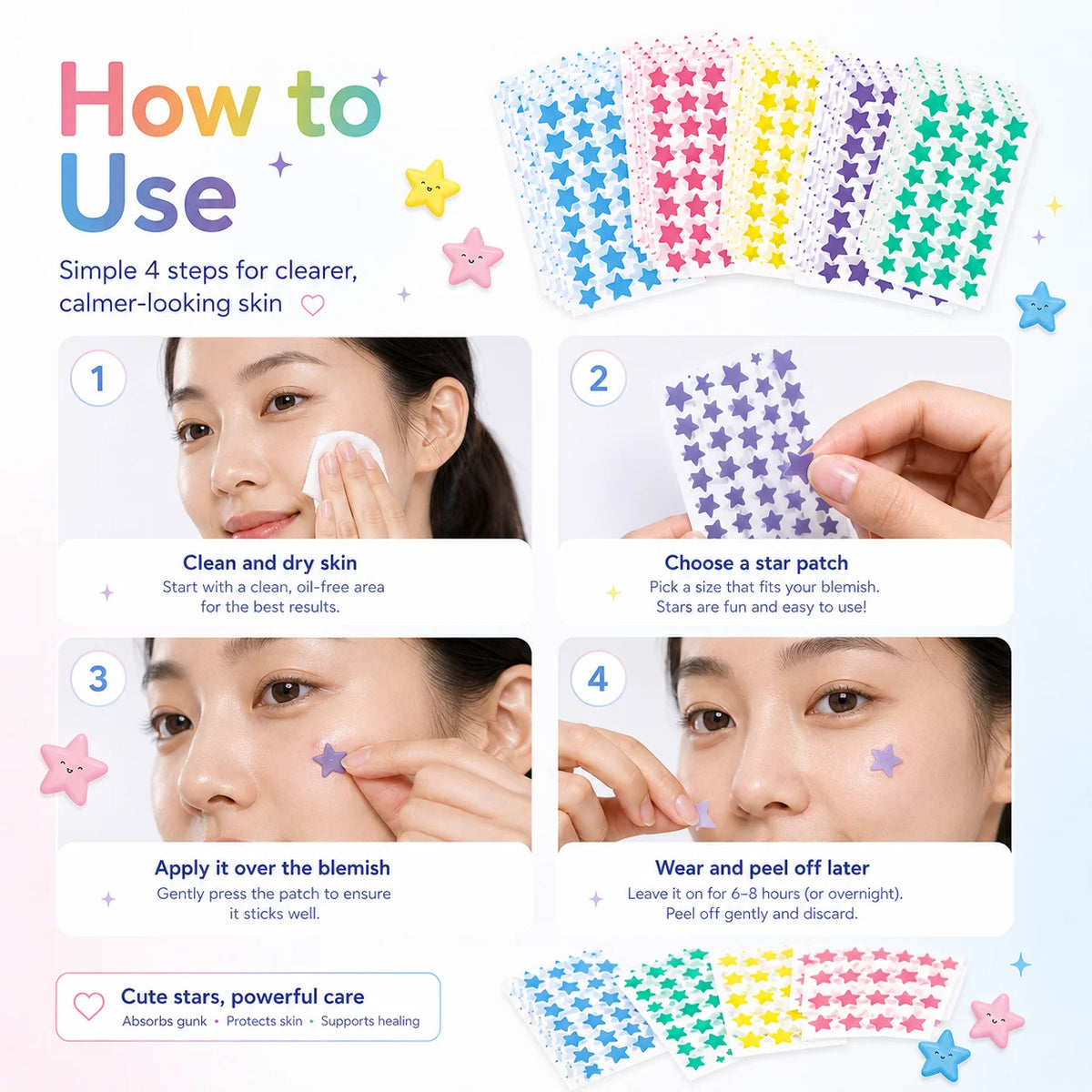 280/1120/1680pcs Seven-Color Star Pimple Patches – Invisible Hydrocolloid Dots for Fun & Gentle Skincare