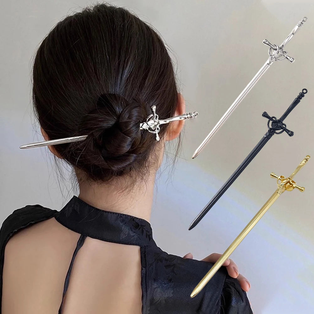 DIY Creative Sword Hair Stick Hairpins Headwear Chinese Style Sword Hair Fork Buns Punk Hairpin Women Trendy Hair Accessories