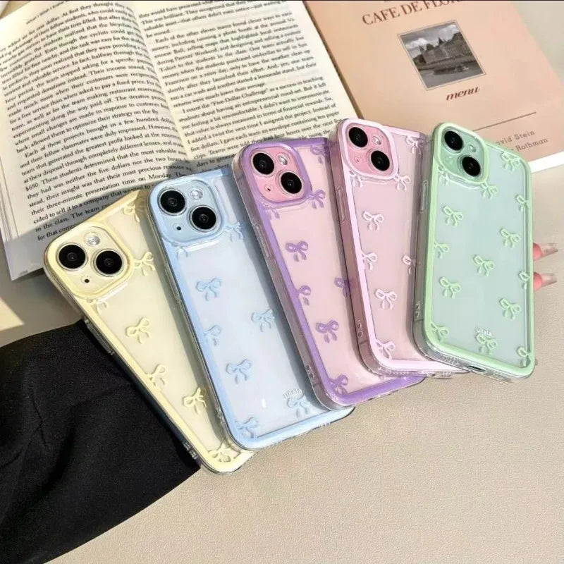 Cute Purple Pink Bow Soft Clear Case Protection for IPhone 15 14 13 12 11 14 Pro Max Soft Camera Protection Case for IPhone 15
