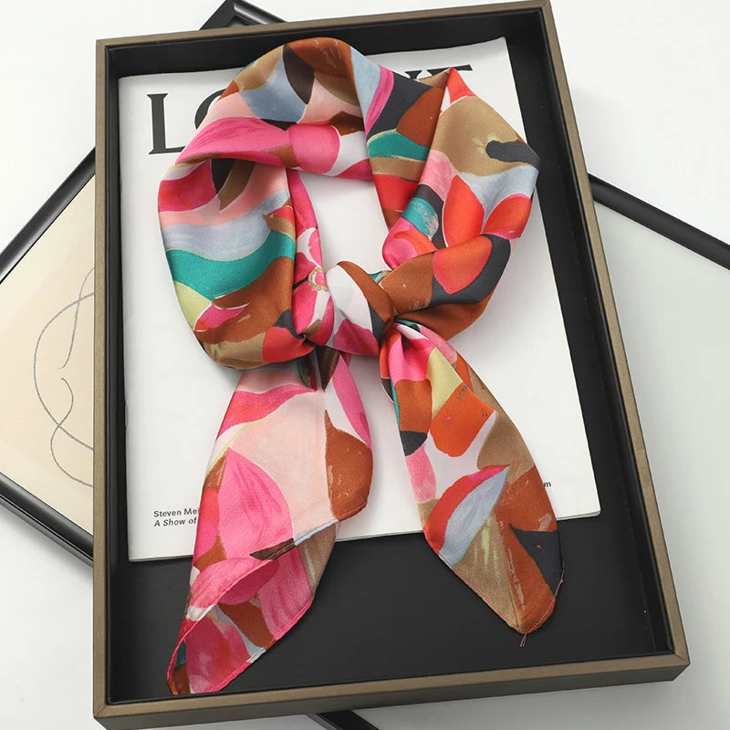 70x70cm Women Scarf Silk Feeling Hair Neck Square Brand Office bandanna muffler Waiter Flight Attendants Handkerchief Rings wrap
