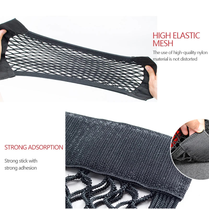 Car Trunk Mesh Organizer Car Tail Storage Net Seat Back Pocket Universal Trunk Bag Auto Magic Tape Network Interior Accessories