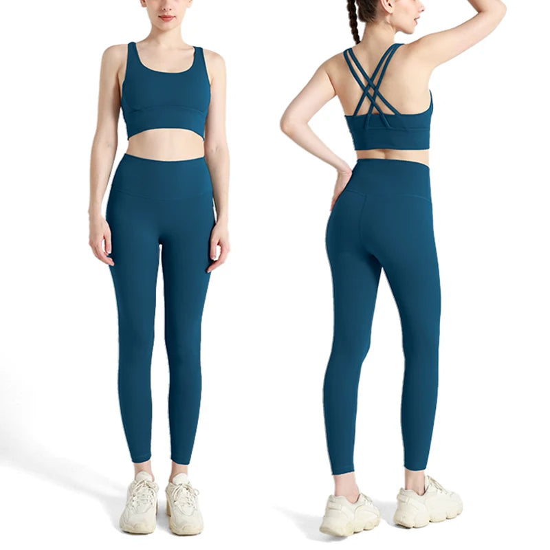 2024 New 2 Piece Yoga Clothes Women's Tracksuit Quick Dry Set Breathable Fitness Suit Fitness Clothing Sports Bra Leggings Suit