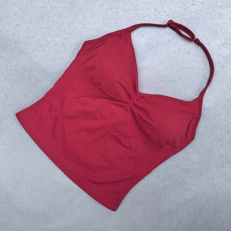 Adjustable Strappy Gym Top Backless Gym Clothes Women Scrunch Bra Removable Cups Yoga Tank Workout Outfits Tops Sports Vest
