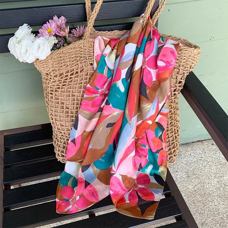 68cm Graffiti Printed Scarf Women'S Autumn And Winter Polyester Fiber Scarf Fashion Versatile Clothes Bag Accessories Scarfs