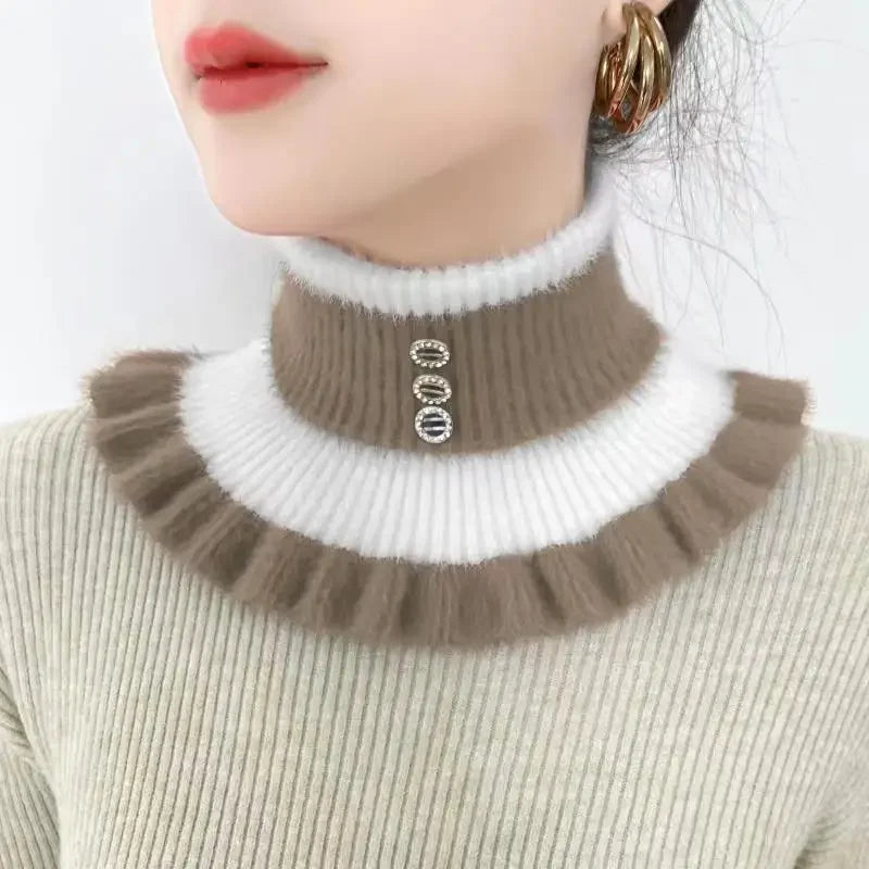 2025 New Knitted Stripe Lapel Collar Warmth Neck Cover for Women Thickened Imitation Mink Velvet Fake Collar Neck Scarf
