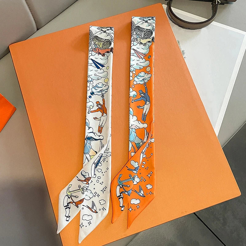 2024 Versatile New Plant Jungle Ladies Pointy Ribbon Bag Handbag Handle Ribbon Scarf Package Band Hair Head Handle ribbon scarf
