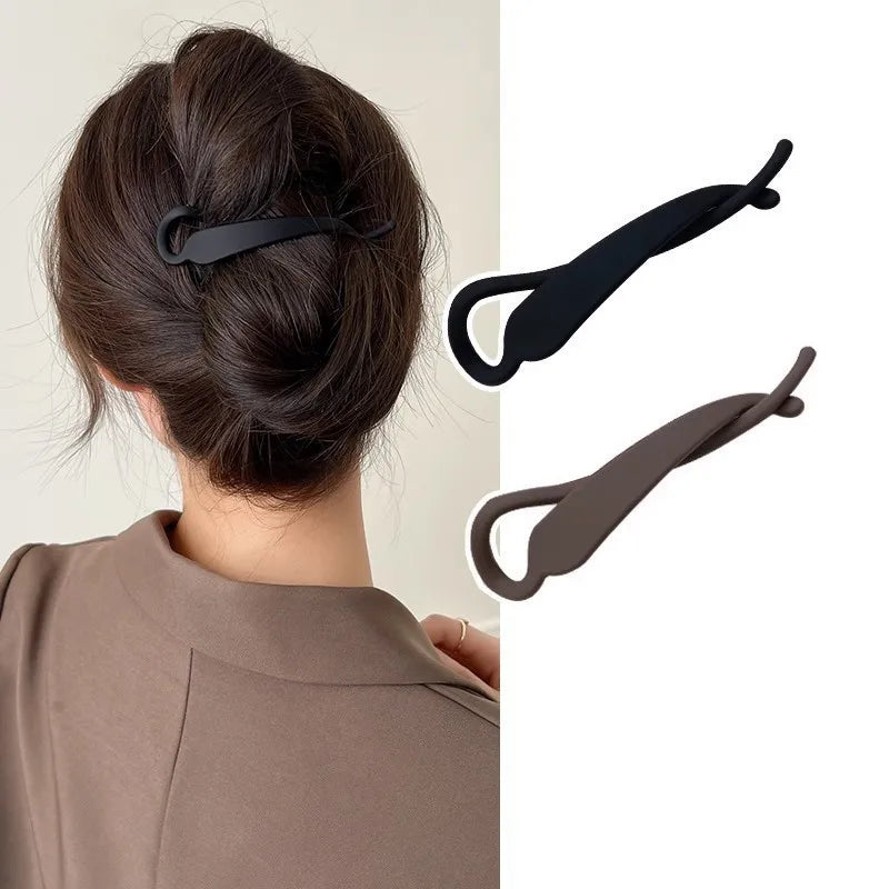 2PCS Matte Hair Clamps, Black & Brown Banana - Shaped Clips, Trendy Hair Accessories for Women's Chic Updos