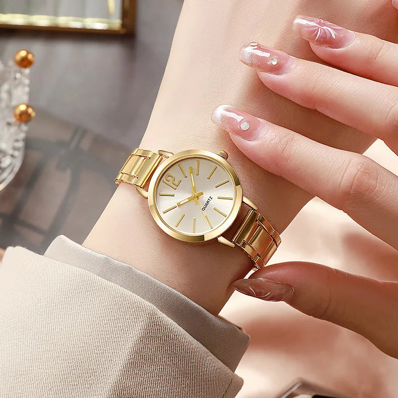 2PCS Set Fashion Luxury Women's Watch Gold Fine Strap Ladies Watch For Bracelet Montre Femme Female Wrist Watch Women Clock