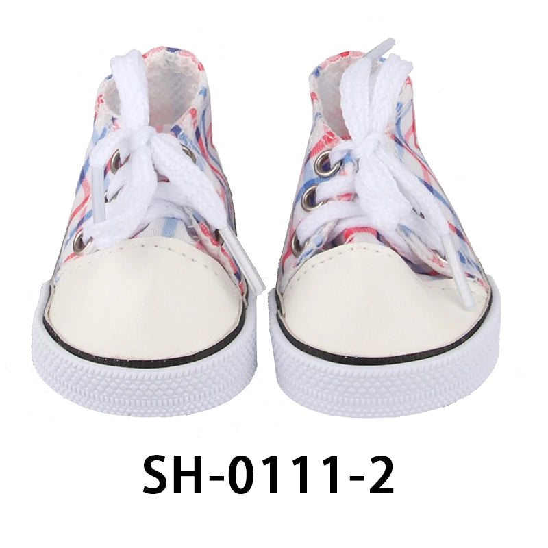 American 18 Inch Girl Doll Canvas Shoes 7cm Fashion Lines, Flowers Sneakers Boots For 43cm Baby New Born& DIY Russia,OG Doll Toy