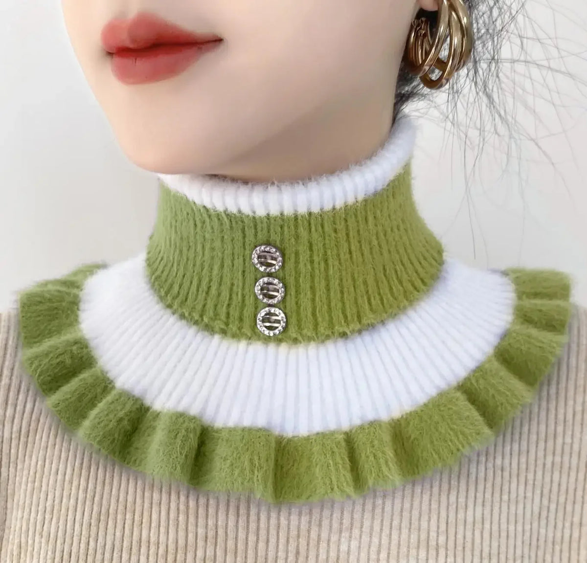 2025 New Knitted Stripe Lapel Collar Warmth Neck Cover for Women Thickened Imitation Mink Velvet Fake Collar Neck Scarf