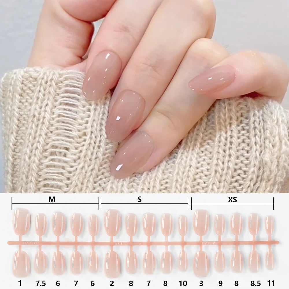150PCS Gradient Nude Short Almond Fake Nails XS S M Sizes Glossy Full Cover Press On Nails Daily French Tip Nail Art For Women