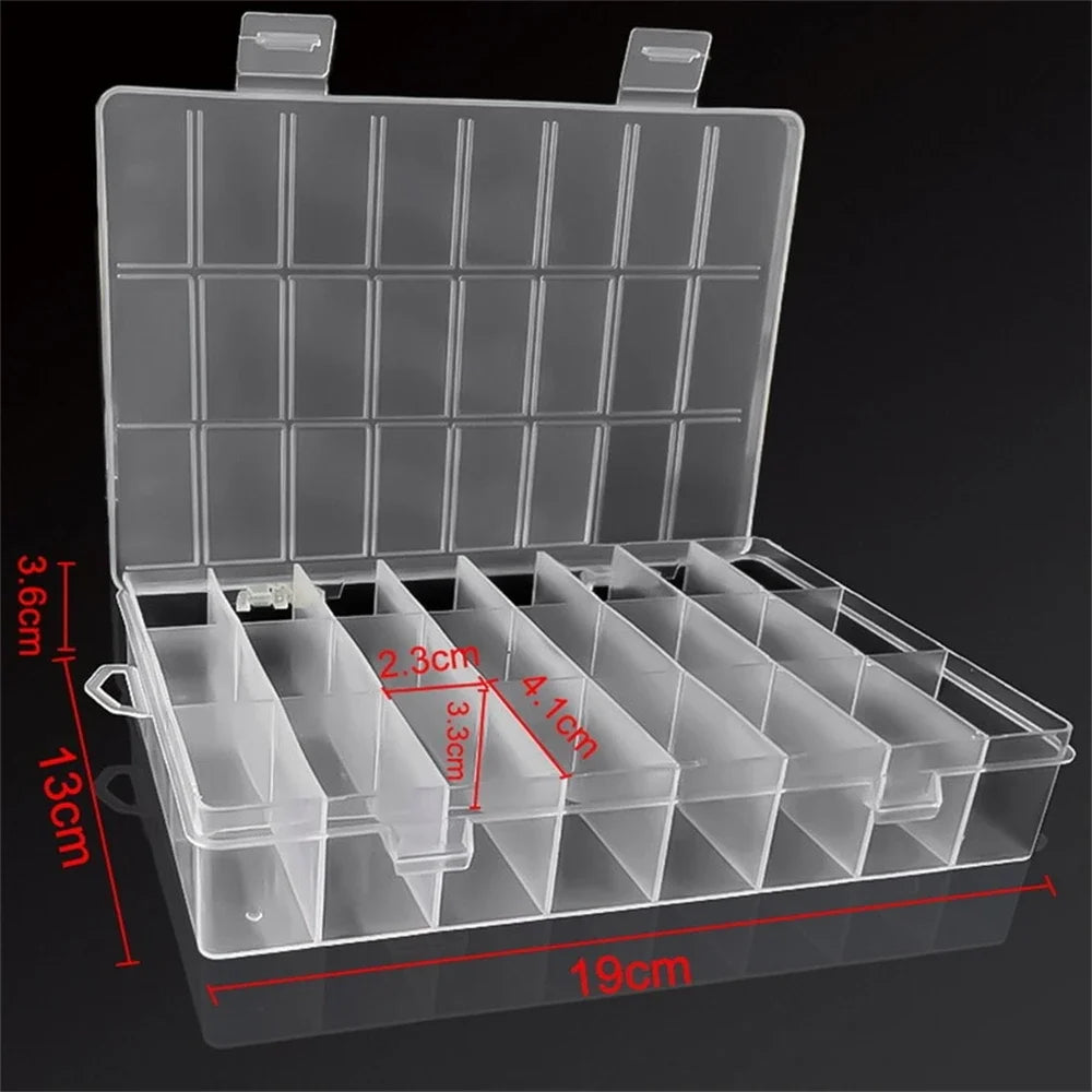 1Pack Plastic Storage Box 24 Grids Clear Plastic Organizer Box Compartment Storage Container for Craft, Beads, Jewelry, Items
