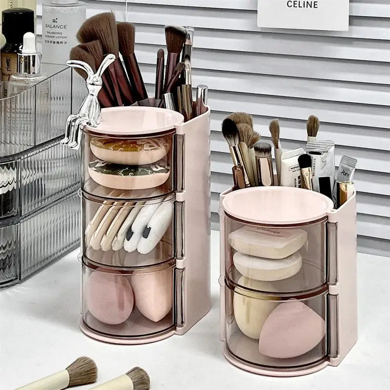 Cosmetic Organizer Bathroom Makeup Cushion Organizer Beauty Egg Storage Display Case Rotating Compartment Organizer
