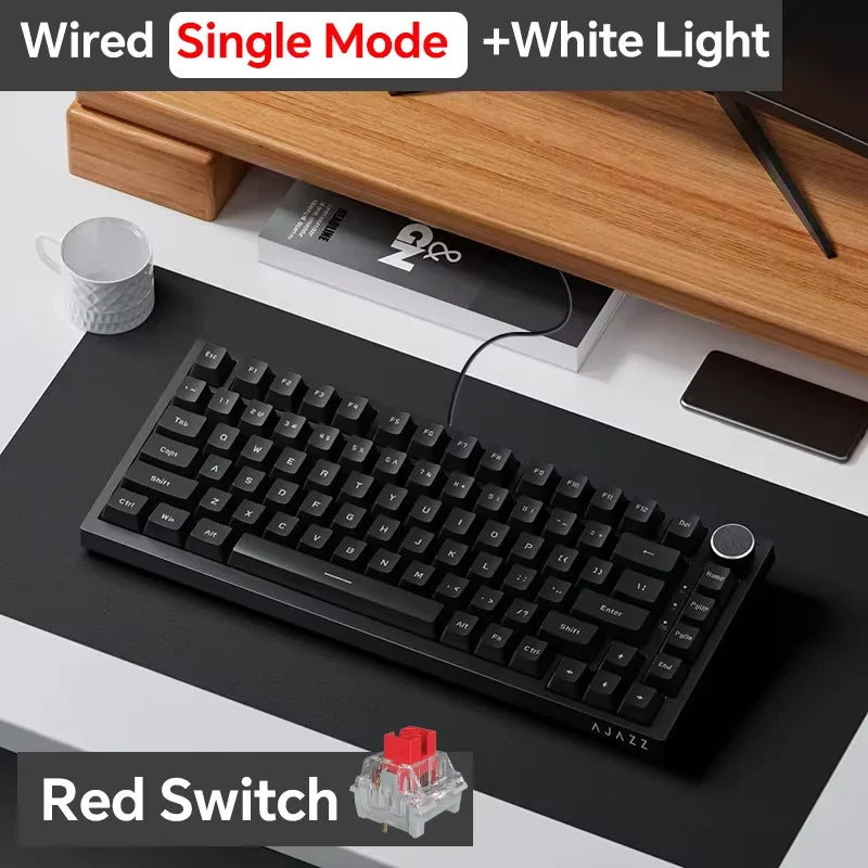 Ajazz AK820/AK820Pro Gaming Mechanical Keyboard Bluetooth 5.1/Wireless/C-Wired Customized Keyboard with Knob Hot Swapping Gasket