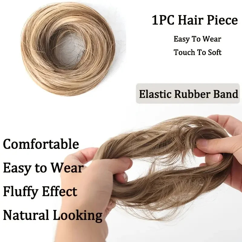 Elegant Synthetic Hair Bun for Women Soft Comfortable Chignon Style Elastic Rubber Band Scrunchy Updo Hairpiece